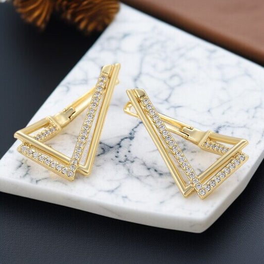 Geometric 14K Gold Plated &amp; Crystal Triangle Hoop Earrings