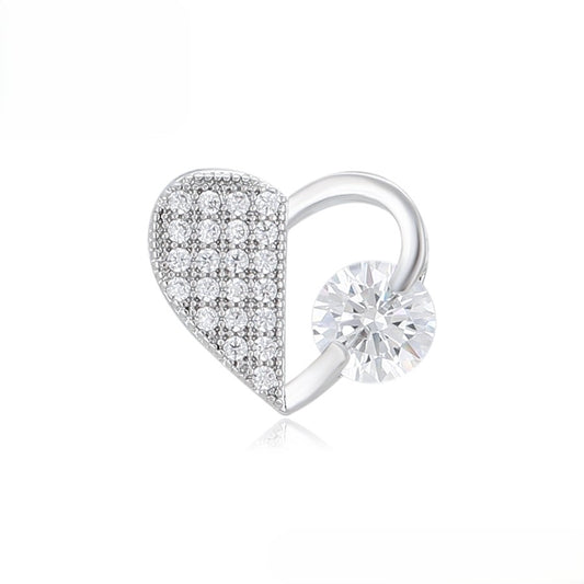 Stylish White Gold Heart Necklace with Pave Crystals and Solitaire Moissanite