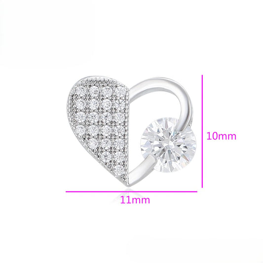 Stylish White Gold Heart Necklace with Pave Crystals and Solitaire Moissanite