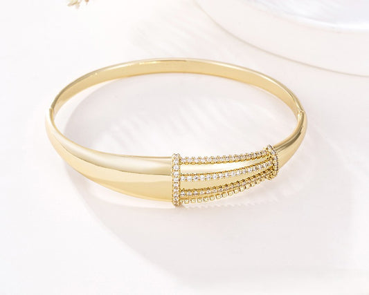 14K Gold Plated Domed Shield Bangle Bracelet