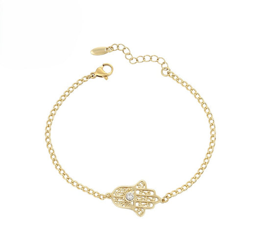 14K Gold Plated Hamsa Hand Bracelet with Crystal