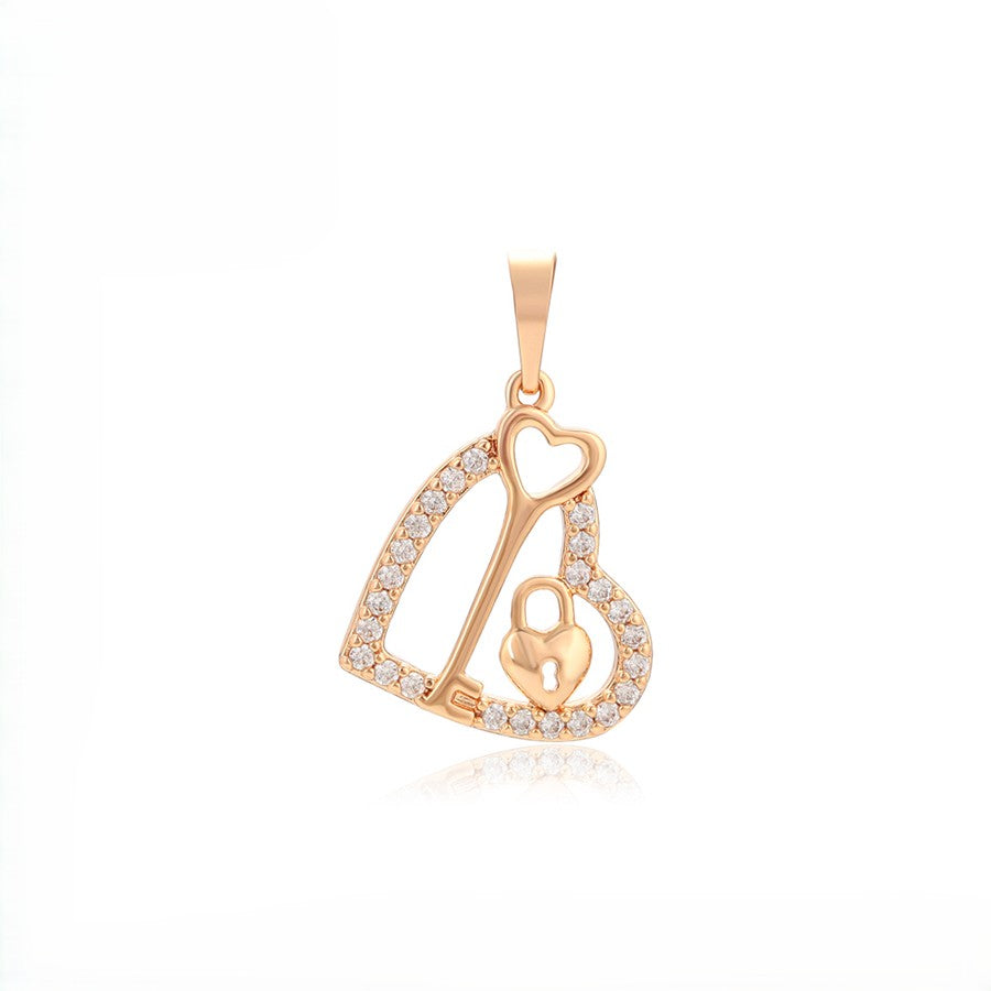 Key to My Heart Padlock Pendant | 18K Rose Gold Plated Open Heart Crystal Key & Lock Necklace Charm