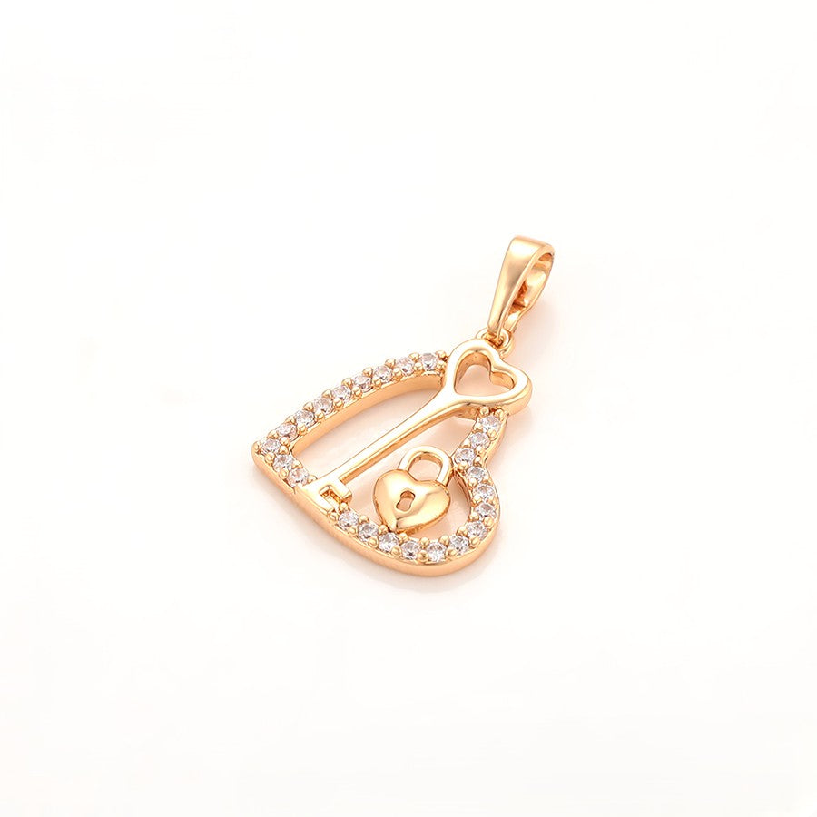 Key to My Heart Padlock Pendant | 18K Rose Gold Plated Open Heart Crystal Key & Lock Necklace Charm