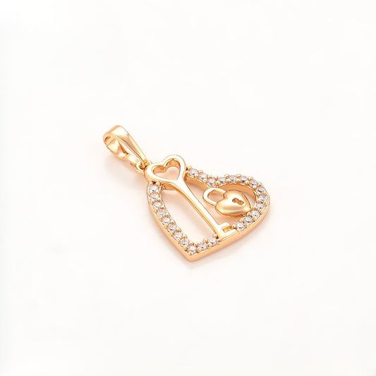 Key to My Heart Padlock Pendant | 18K Rose Gold Plated Open Heart Crystal Key & Lock Necklace Charm
