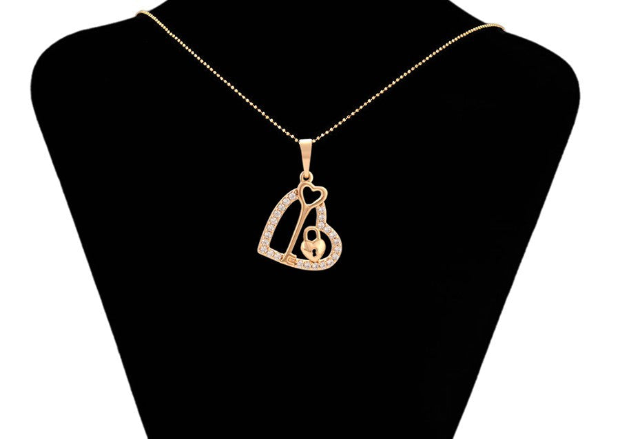 Key to My Heart Padlock Pendant | 18K Rose Gold Plated Open Heart Crystal Key & Lock Necklace Charm