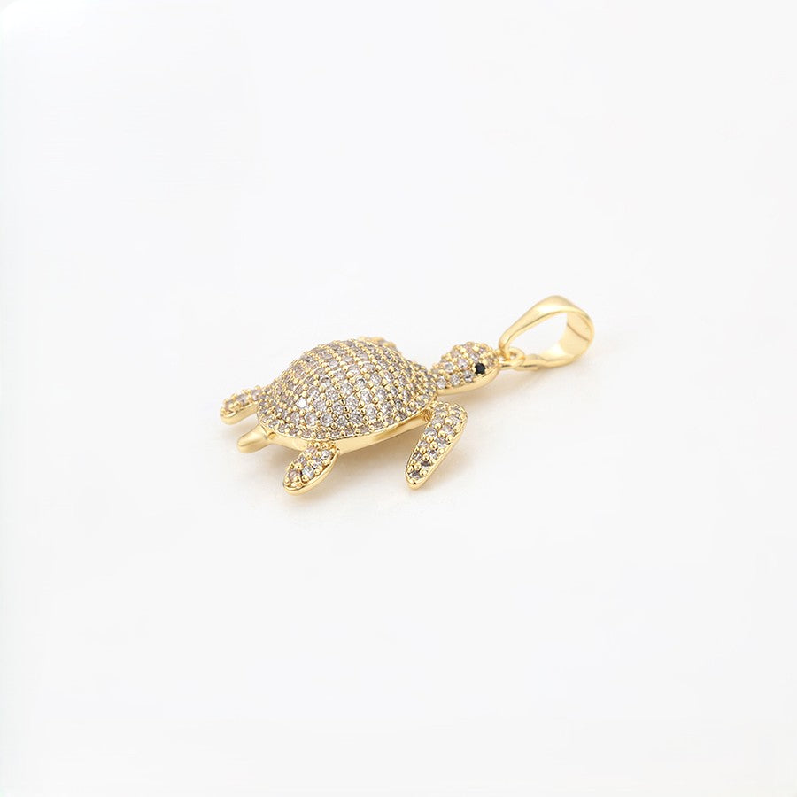 Maui Full Pave Crystal Sea Turtle Pendant | 14K Gold Plated Domed Marine Life Necklace Charm