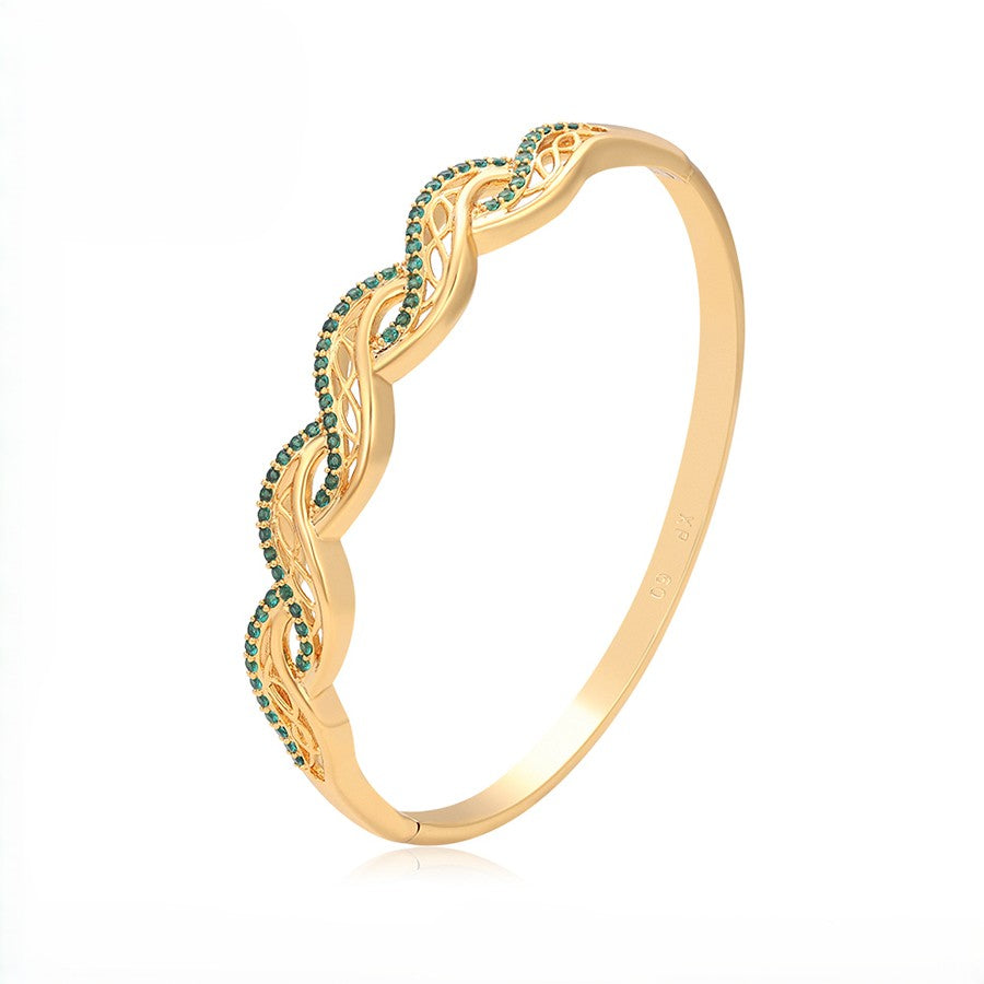 24K Gold Plated Emerald Green Wavy Filigree Bangle