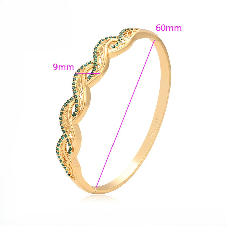 24K Gold Plated Emerald Green Wavy Filigree Bangle