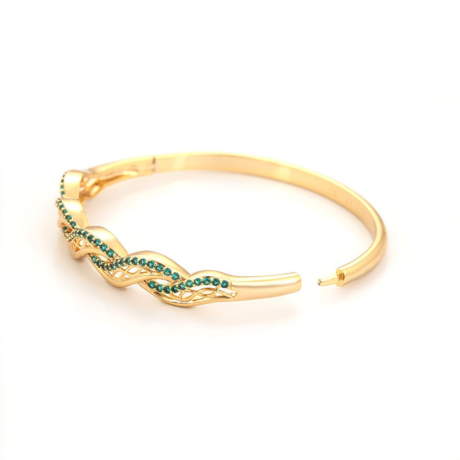 24K Gold Plated Emerald Green Wavy Filigree Bangle