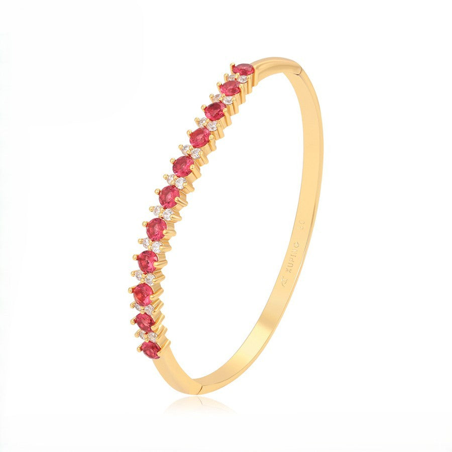 24K Gold Plated Ruby Red Prong-Set Tennis Bangle