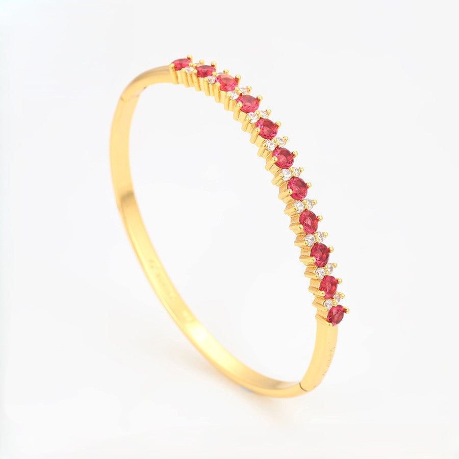 24K Gold Plated Ruby Red Prong-Set Tennis Bangle