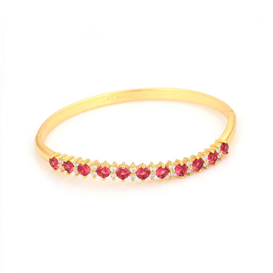 24K Gold Plated Ruby Red Prong-Set Tennis Bangle
