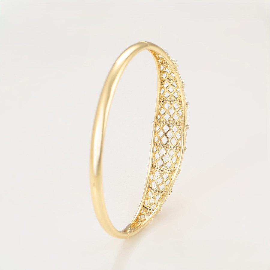 14k Gold Plated Geometric Lattice Openwork Bangle Bracelet with Zirconia