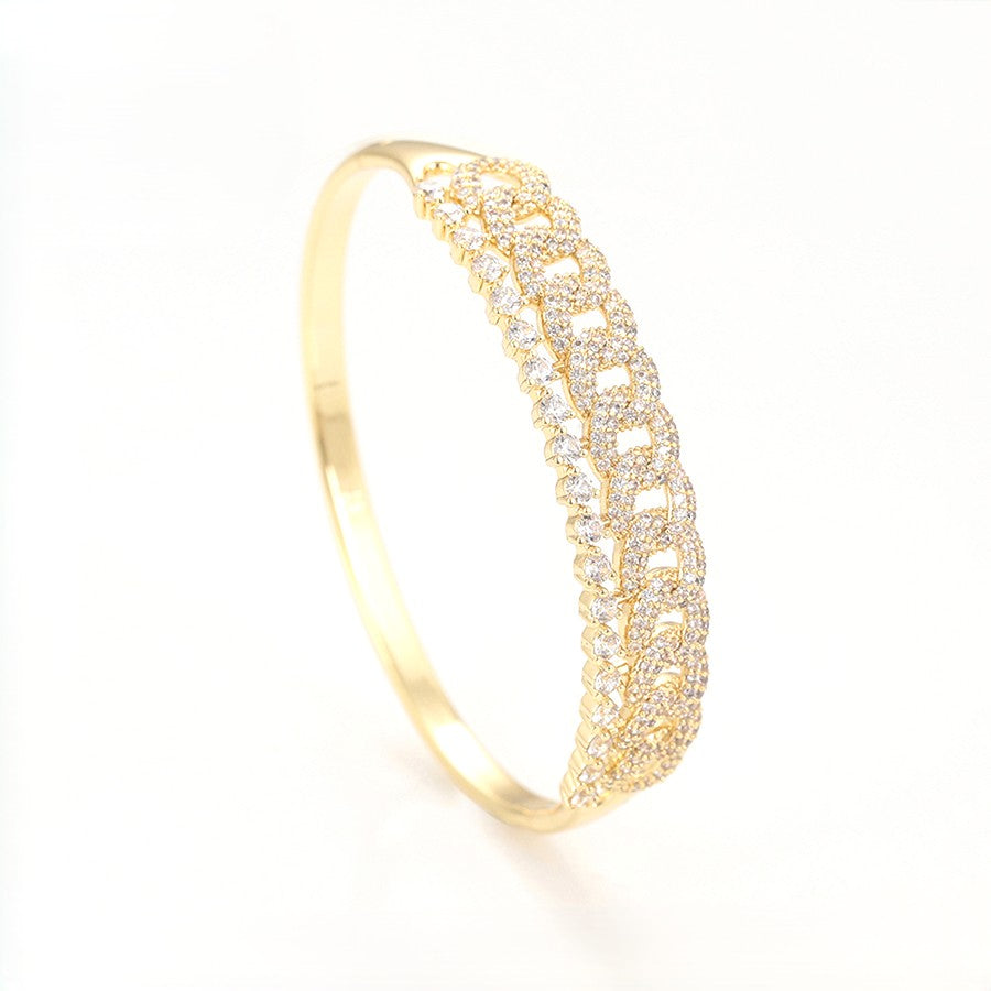 14K Gold Plated Floral Lace Interlocking Chevron Bangle