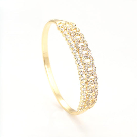14K Gold Plated Floral Lace Interlocking Chevron Bangle
