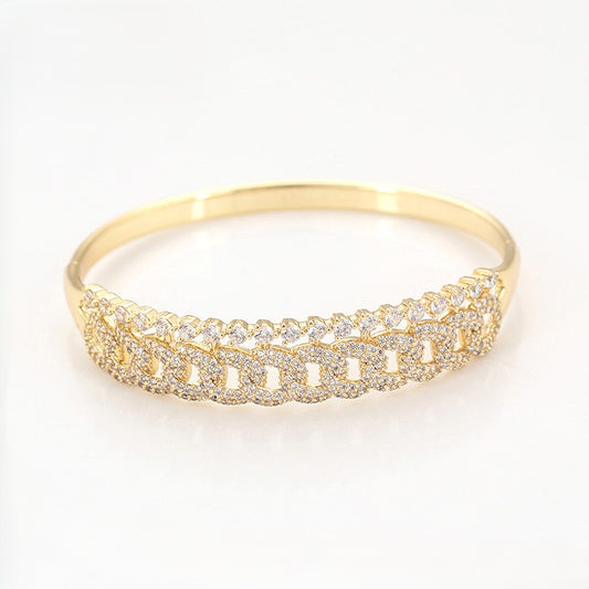 14K Gold Plated Floral Lace Interlocking Chevron Bangle