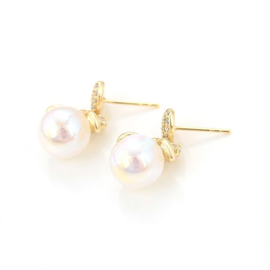 Amour Pave Heart and Ribbon Bow Drop Earrings | Iridescent Pearl Coquette Aesthetic Dangle Earrings
