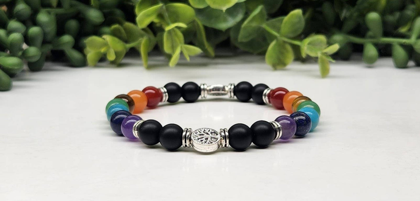 Chakra-Tree of Life Stretchable Bracelet 8mm -7.5" Long