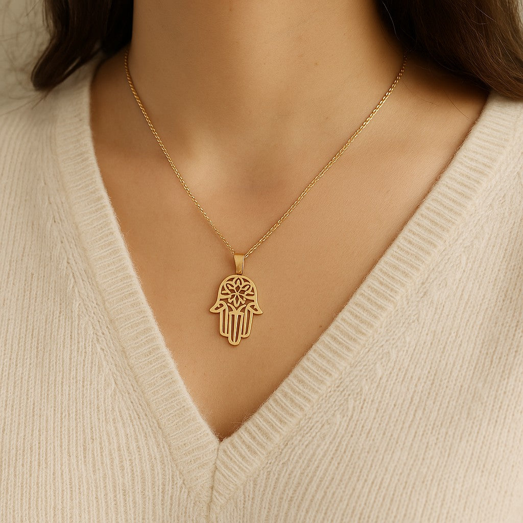 Protective 14K Gold Plated Hamas Hand Pendant with Evil Eye