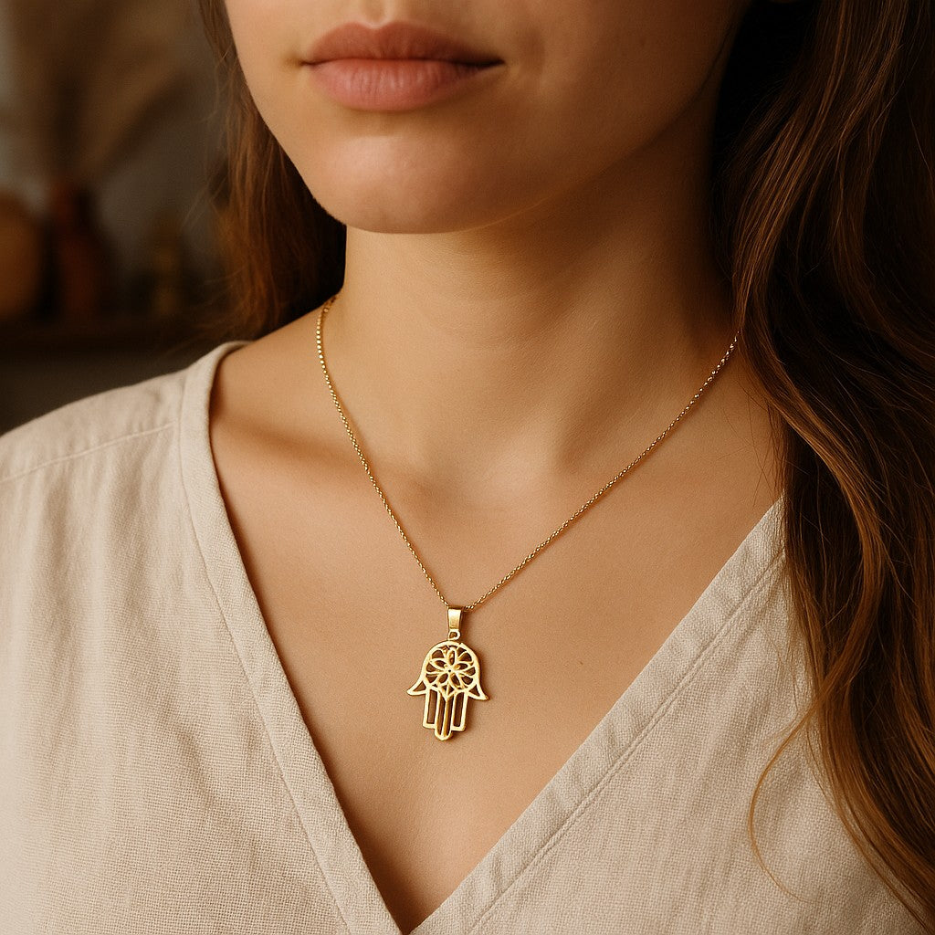 Protective 14K Gold Plated Hamas Hand Pendant with Evil Eye