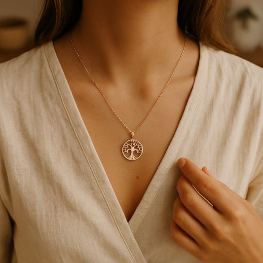 Rose Gold Tree of Life Pendant with Crystal Accents