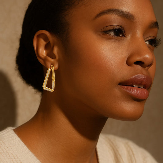 Geometric 14K Gold Plated &amp; Crystal Triangle Hoop Earrings