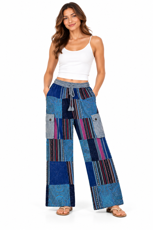 100% Cotton Patchwork Teal Tribal Pant