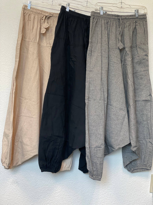 Solid color 100% cotton unisex harems  yoga pants 