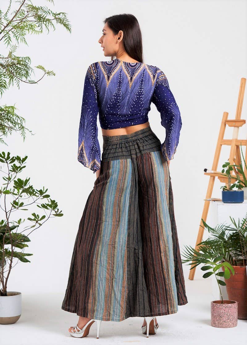 Multi-colors Wide-leg Elastic Waist Pants