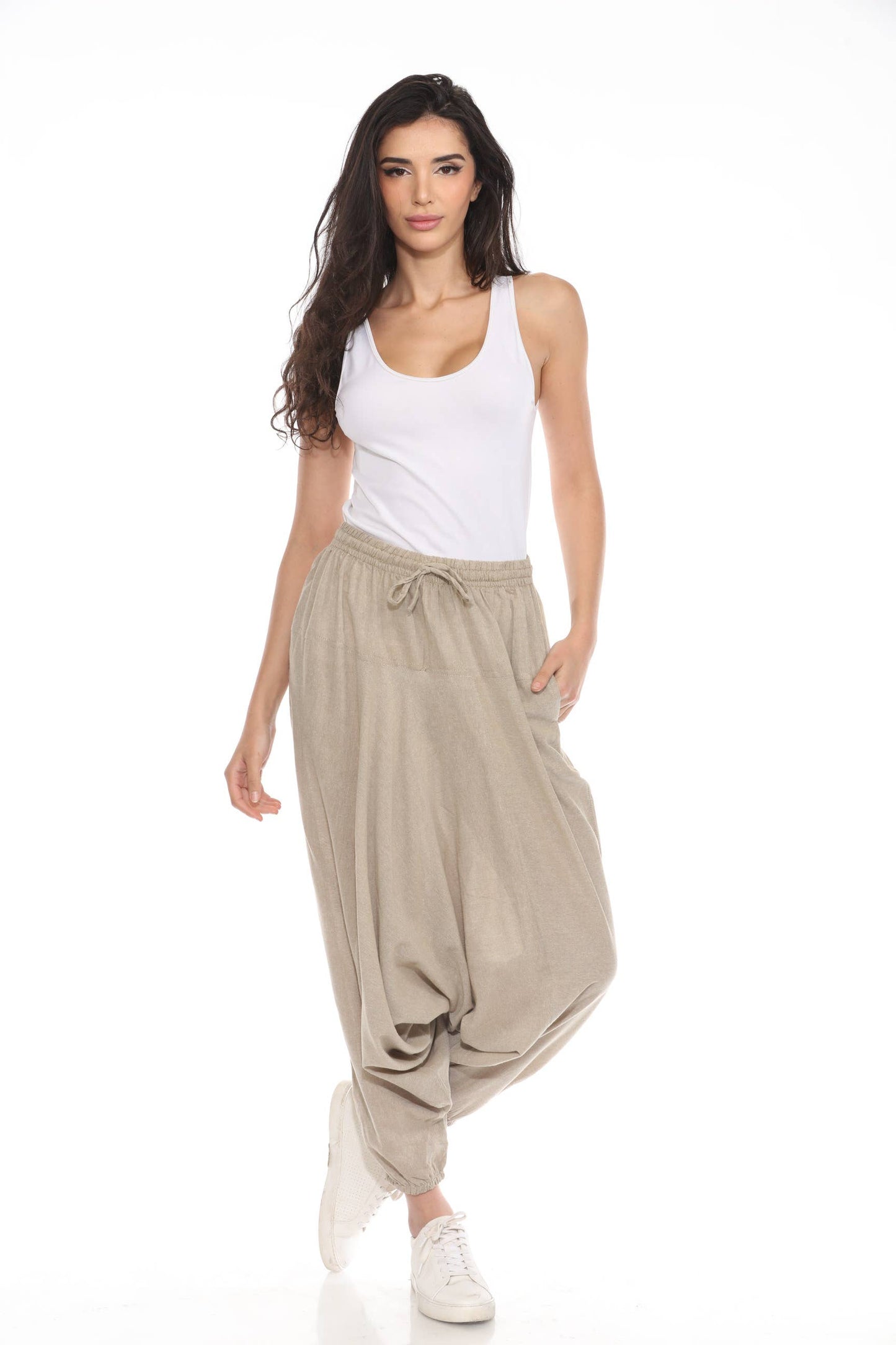 Cotton Natural Solid Boho Hippie Lightweight Harem Pants