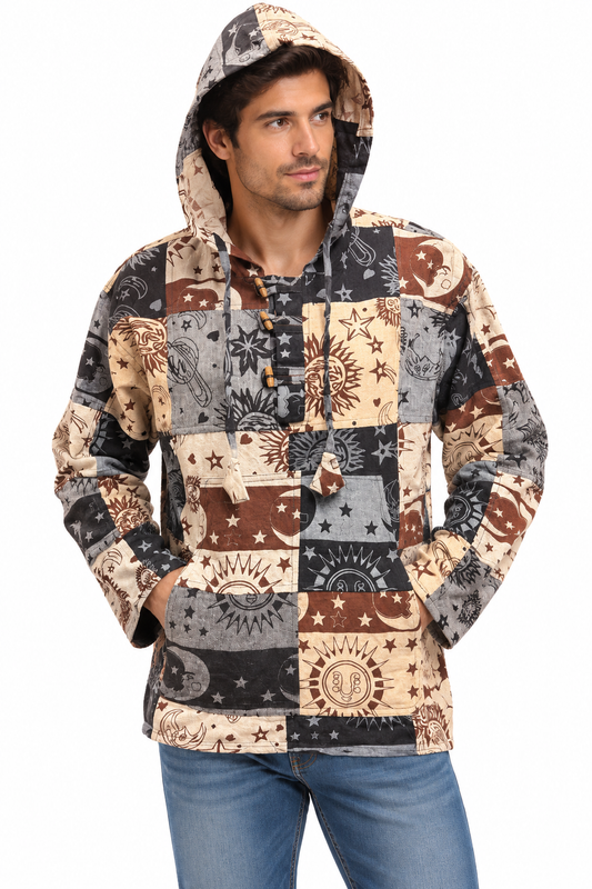 Unisex 100% Cotton Multi Print Hooded Universal Pullover