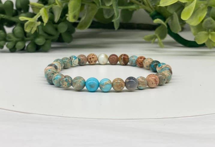 Imperial Jasper (Ocean Blue) Stretchable Bracelet 6mm Beads