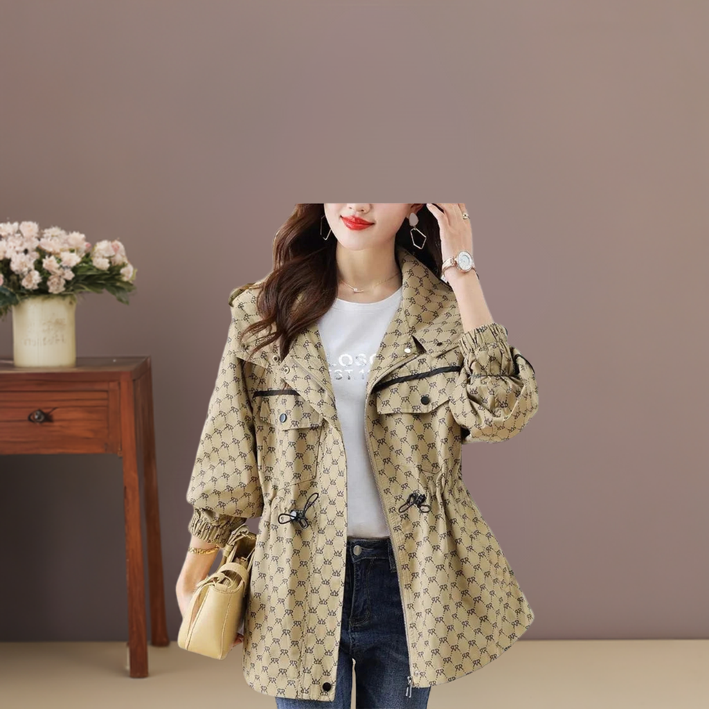 2024 Spring Autumn Korean High-grade Casual Hooded Windbreaker Women Loose Temperament Fashion Print Trench Coat Female Outcoat