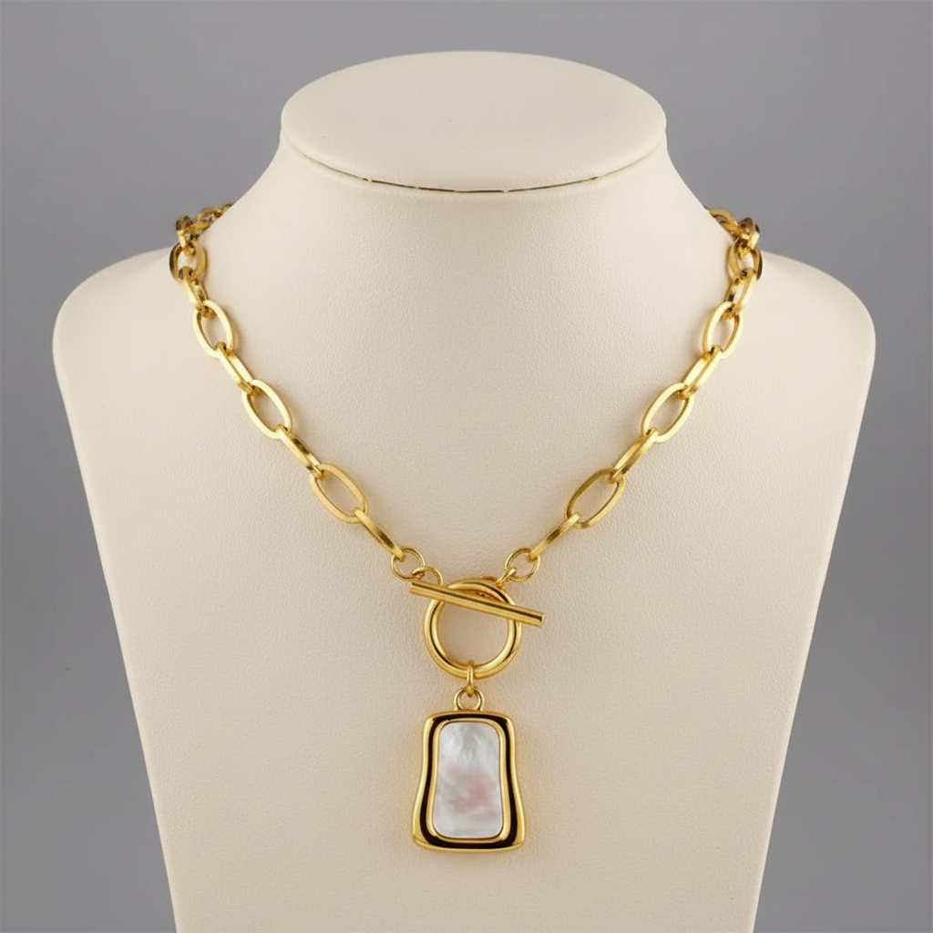Square Mother of Pearl Pendant Necklace — 18K Gold Plated