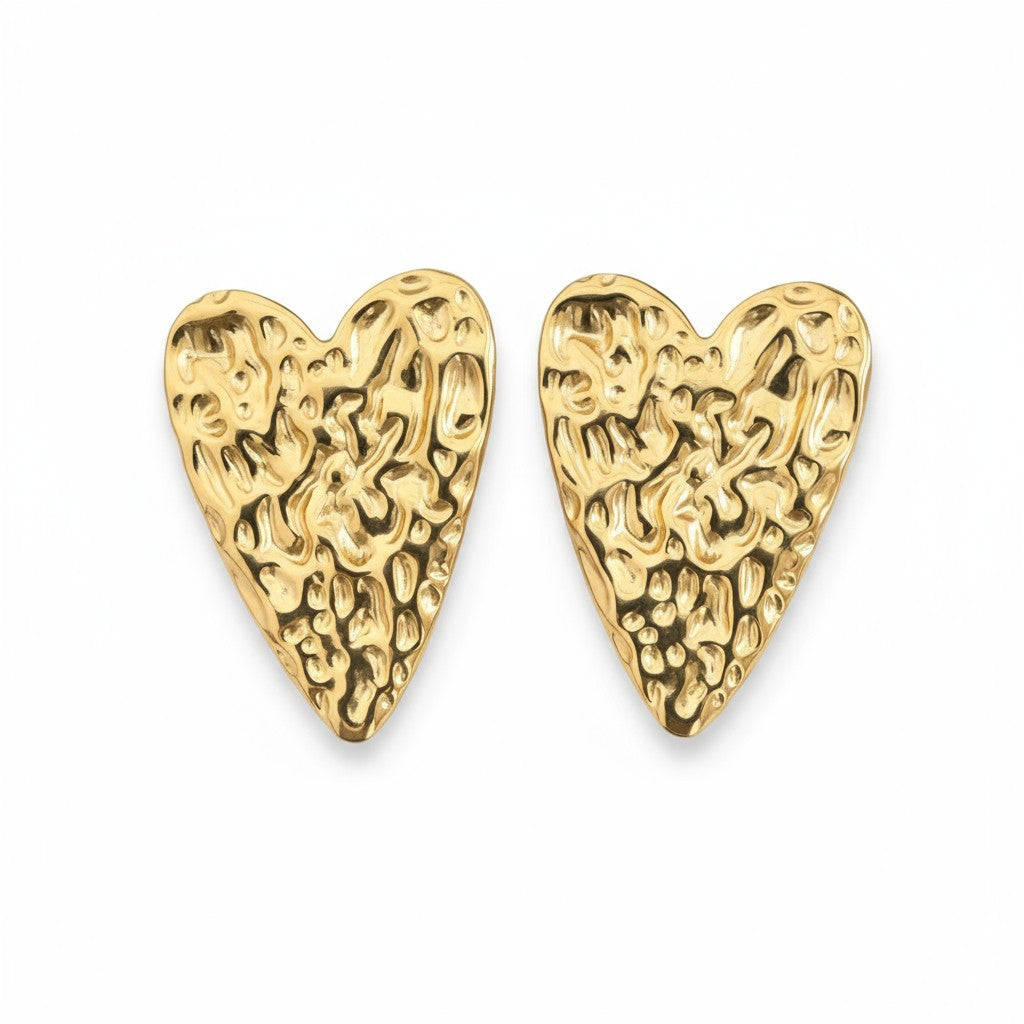 18K Gold Plated - Heart Texture Stub Earring