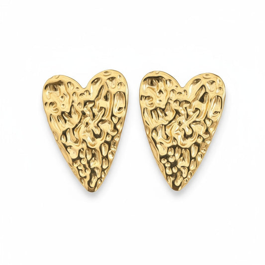 18K Gold Plated - Heart Texture Stub Earring