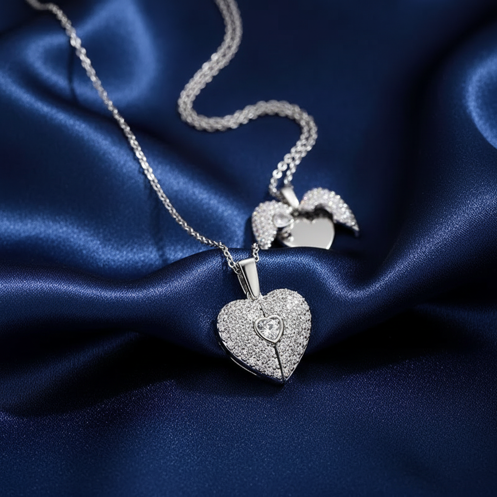Angel Wings Heart Locket Necklace