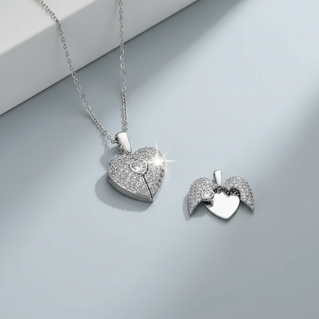 Angel Wings Heart Locket Necklace