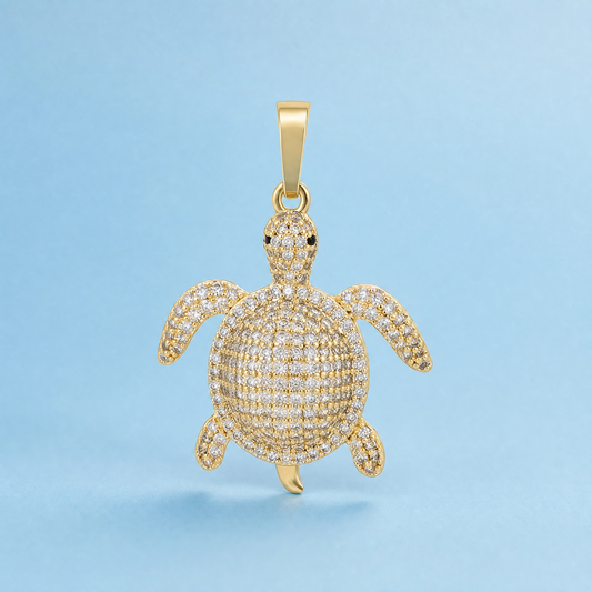 Maui Sea Turtle Pendant | 14K Gold Plated Pavé Crystal Necklace 🌊🐢