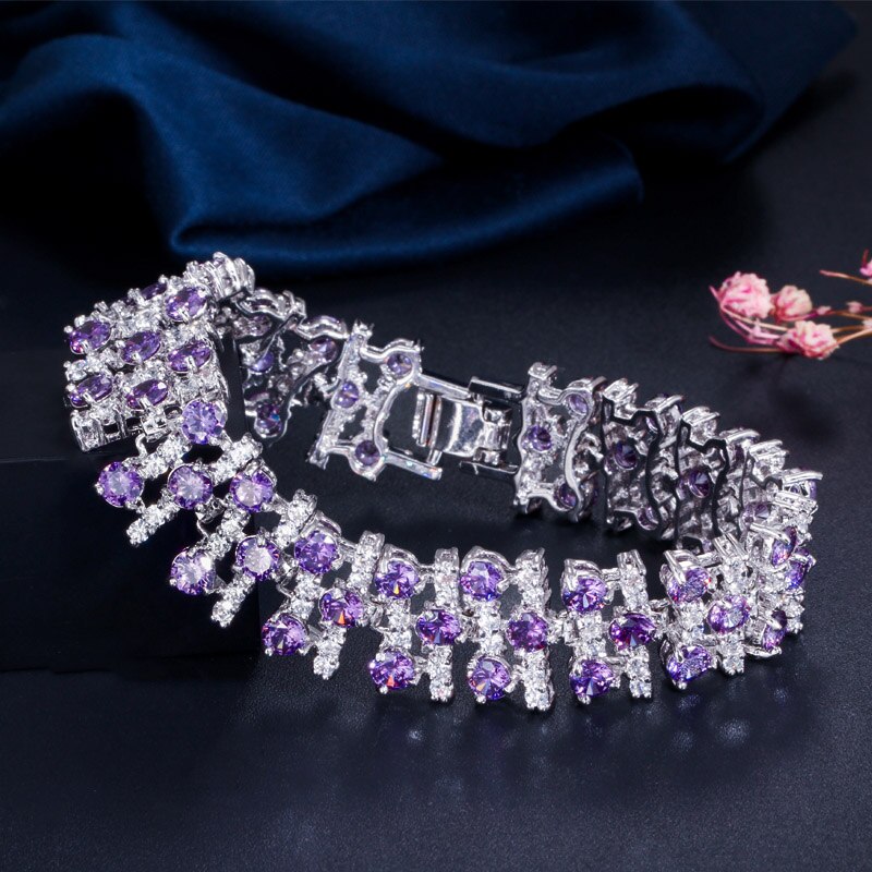 CWWZircons Romantic MultiColored Big Wide Cubic Zircon Stones Bracelets Bangle for Women Wedding Party Jewelry Accessories CB138