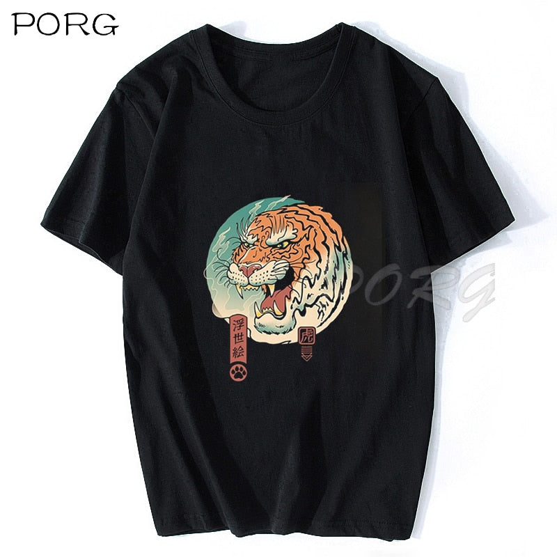 Streetwear Japan Style Ukiyo E Funny Samurai Cat Anime TShirts Mens Short Sleeve T-shirts Hip Hop Japanese Tees Cotton