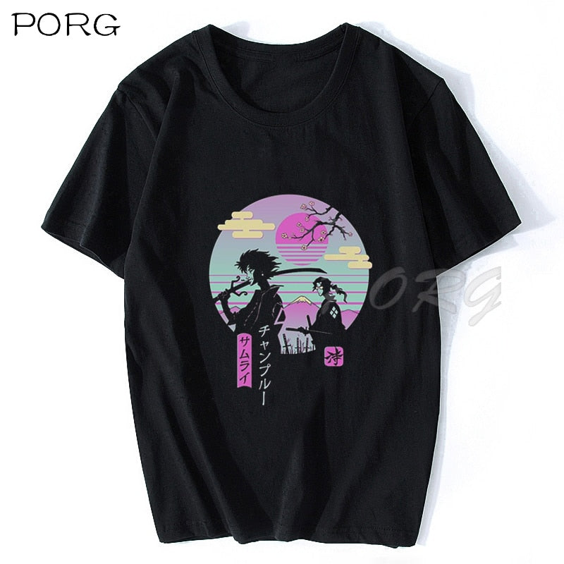 Streetwear Japan Style Ukiyo E Funny Samurai Cat Anime TShirts Mens Short Sleeve T-shirts Hip Hop Japanese Tees Cotton