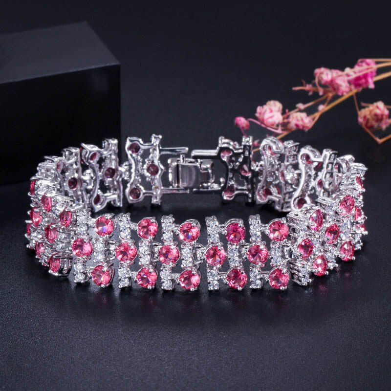 CWWZircons Romantic MultiColored Big Wide Cubic Zircon Stones Bracelets Bangle for Women Wedding Party Jewelry Accessories CB138