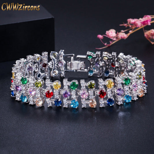 CWWZircons Romantic MultiColored Big Wide Cubic Zircon Stones Bracelets Bangle for Women Wedding Party Jewelry Accessories CB138