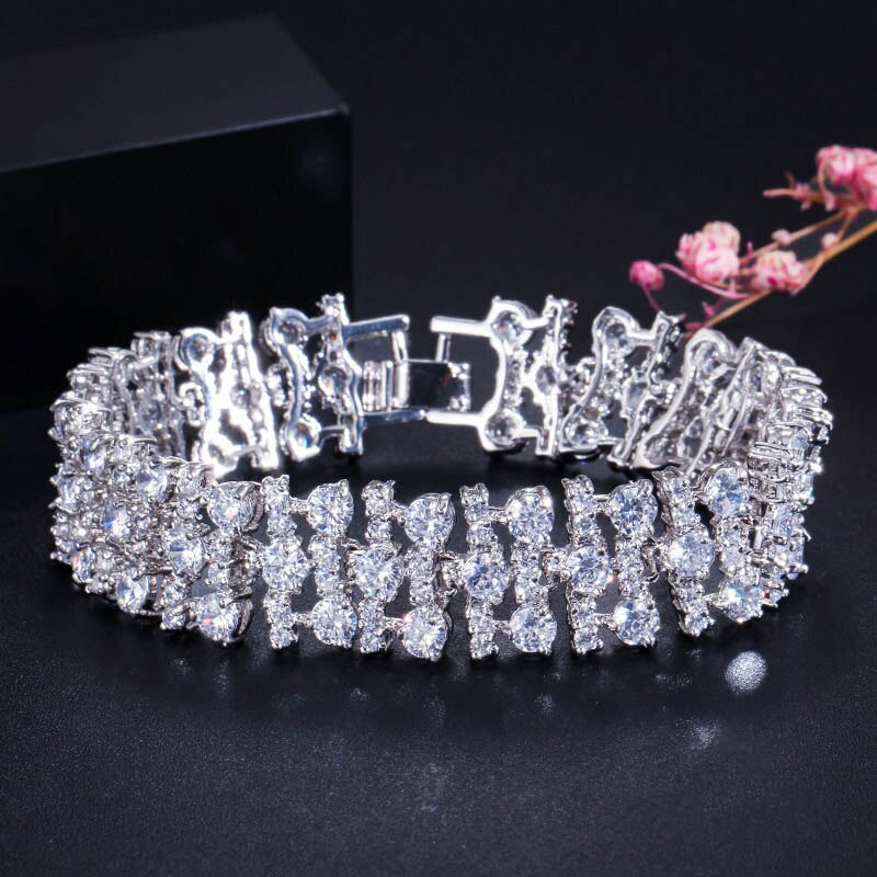 CWWZircons Romantic MultiColored Big Wide Cubic Zircon Stones Bracelets Bangle for Women Wedding Party Jewelry Accessories CB138