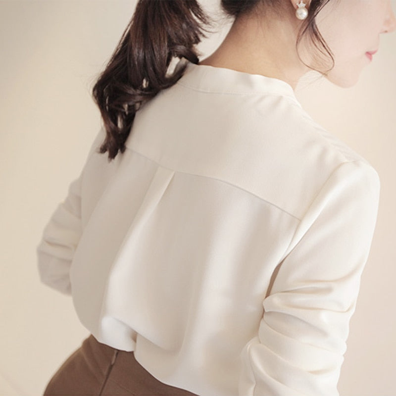 Women Shirts Long Sleeve Solid White Chiffon Office Blouse Women Clothes Womens Tops And Blouses Blusas Mujer De Moda 2021 A403