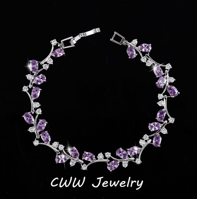 CWWZircons 6 Colors Options White Gold Color Handmade Austrian Crystal Rhinestone Purple Stones Bracelets Bangle for Women CB078