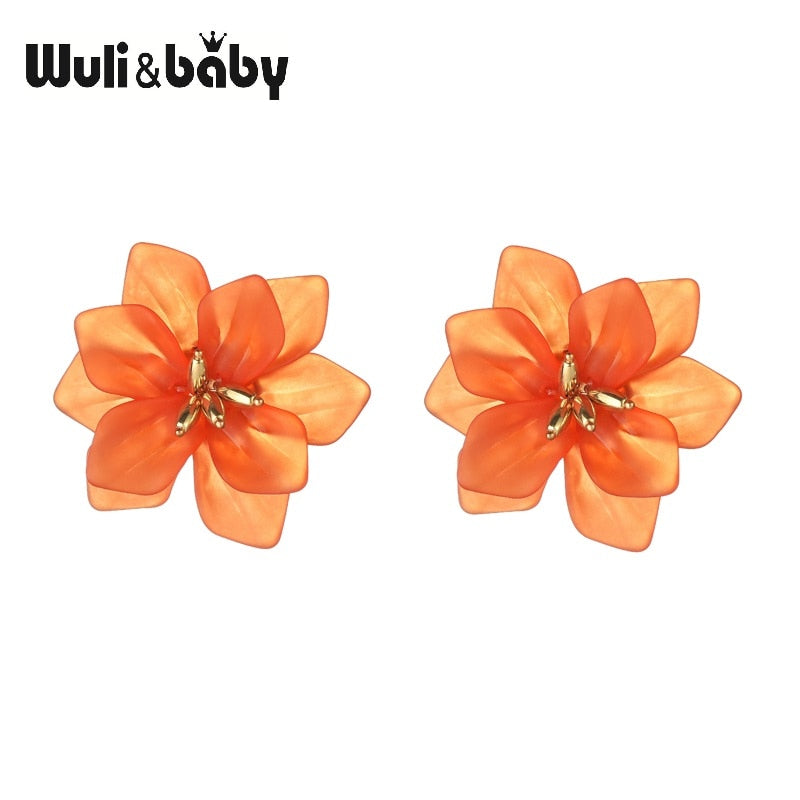 Wuli &amp; baby Hyperbole Flower Earrings Women Acrylic Big White Orange Green Flower Holiday Earrings