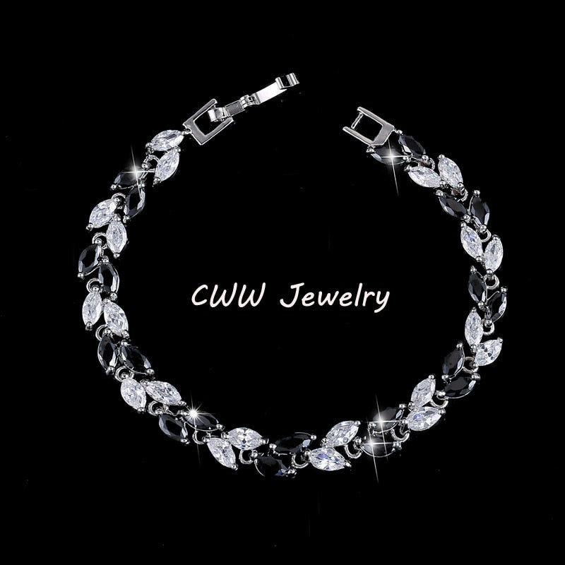 CWWZircons New Trendy 2022 Cubic Zirconia Jewelry Silver Color Leaf Charm CZ Crystal Female Bracelets Bangles for Women CB060