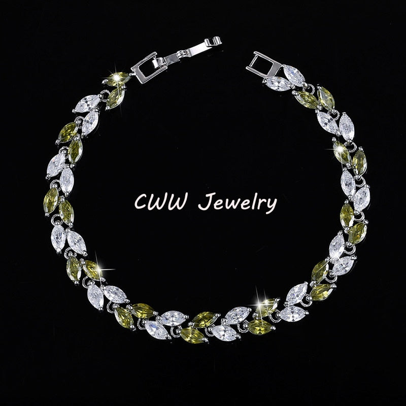 CWWZircons New Trendy 2022 Cubic Zirconia Jewelry Silver Color Leaf Charm CZ Crystal Female Bracelets Bangles for Women CB060